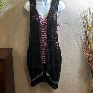 #132 Flash mob black Southwest pattern bathing suit cover size XL